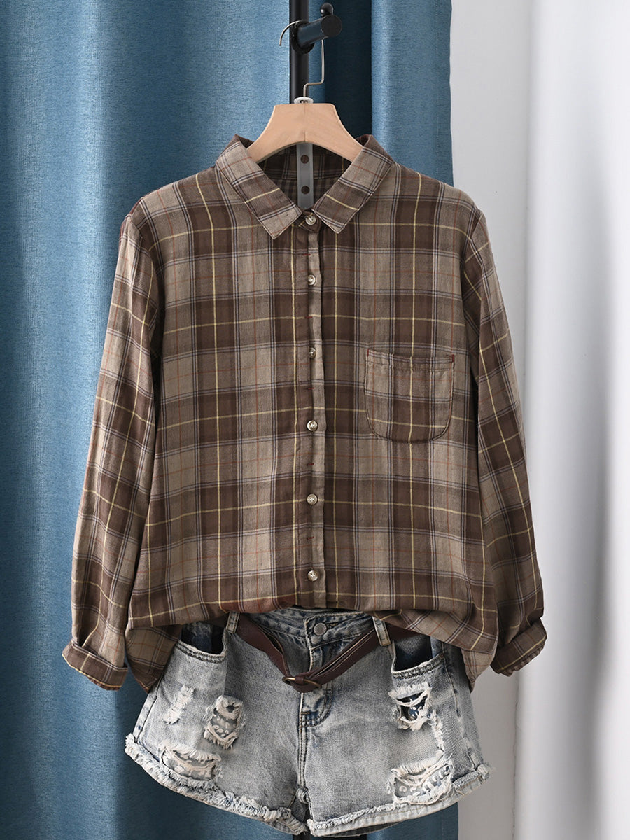 Relvyn | Kunstzinnige geruite katoenen top voor dames – Casual lenteblouse met lange mouwen