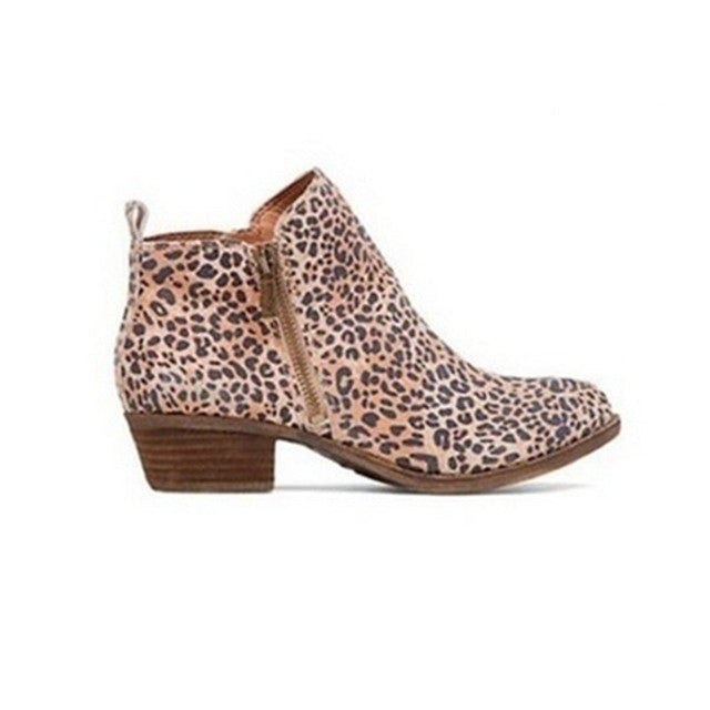 Yvra | Bottines en cuir à fermeture éclair latérale - talon épais, bout rond, style tendance