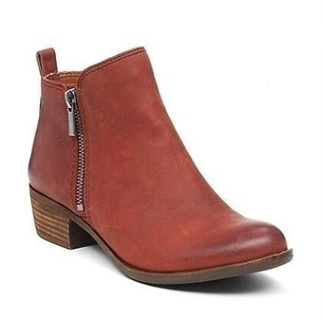 Yvra | Bottines en cuir à fermeture éclair latérale - talon épais, bout rond, style tendance