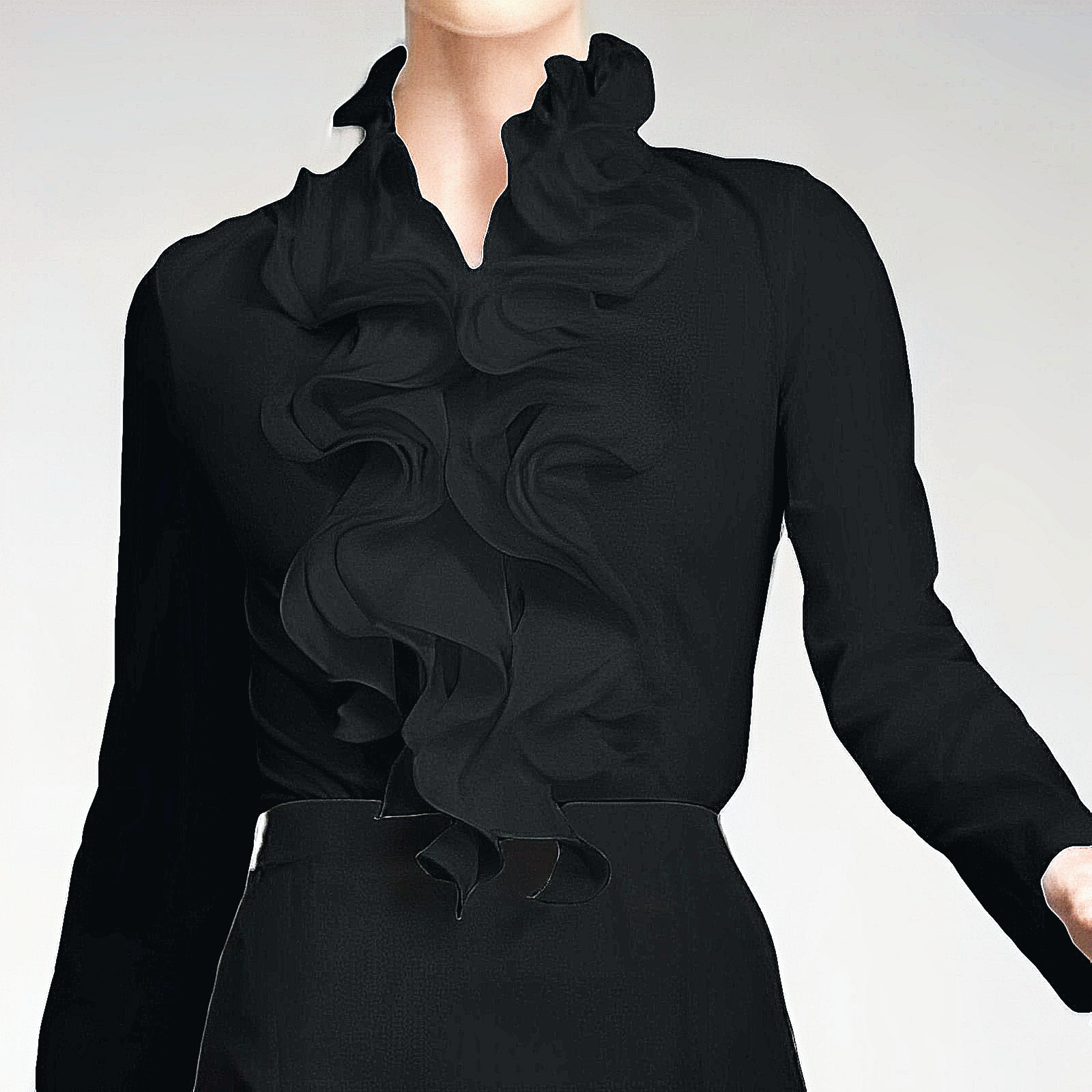Bellanise | Langärmelige Bluse mit Rüschenausschnitt – Elegantes Chiffon-Top fürs Büro