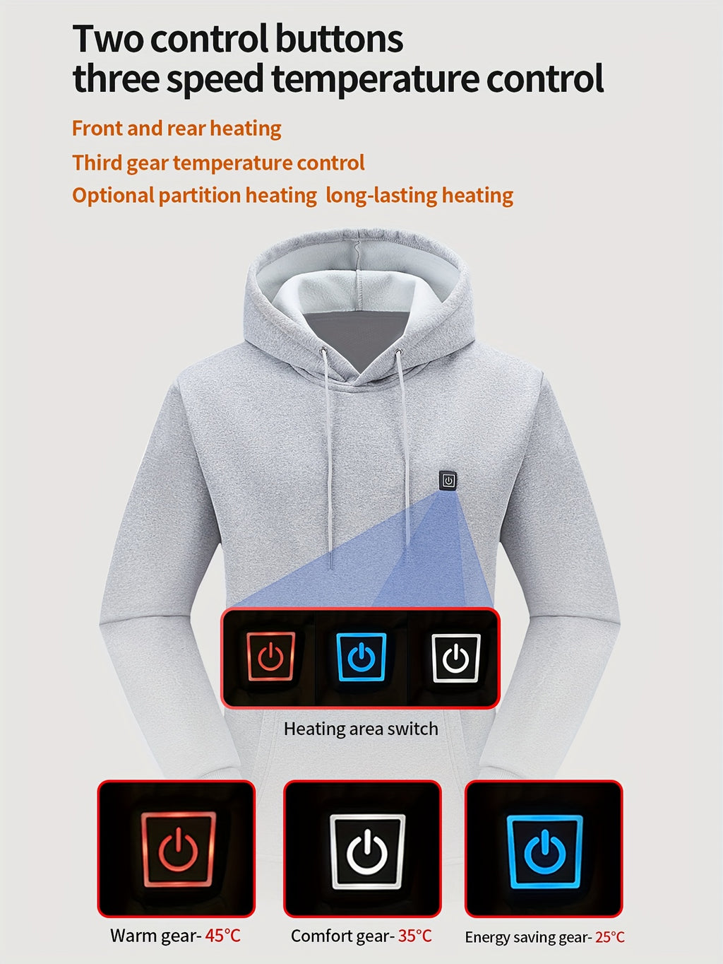 Aarne | Verwarmde hoodie voor heren met 7 verwarmingszones – USB-oplaadbare elektrische jas