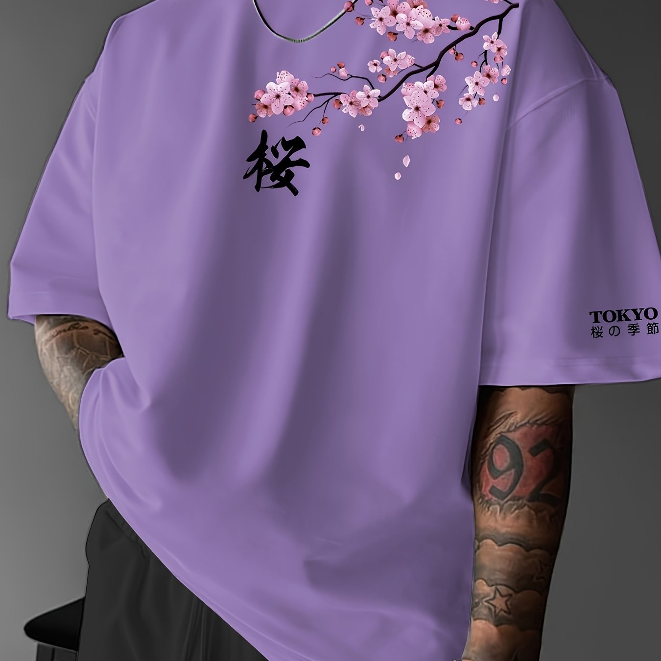 Lucian | Heren T-shirt met Japanse kersenbloesemprint – Streetwear casual T-shirt met korte mouwen