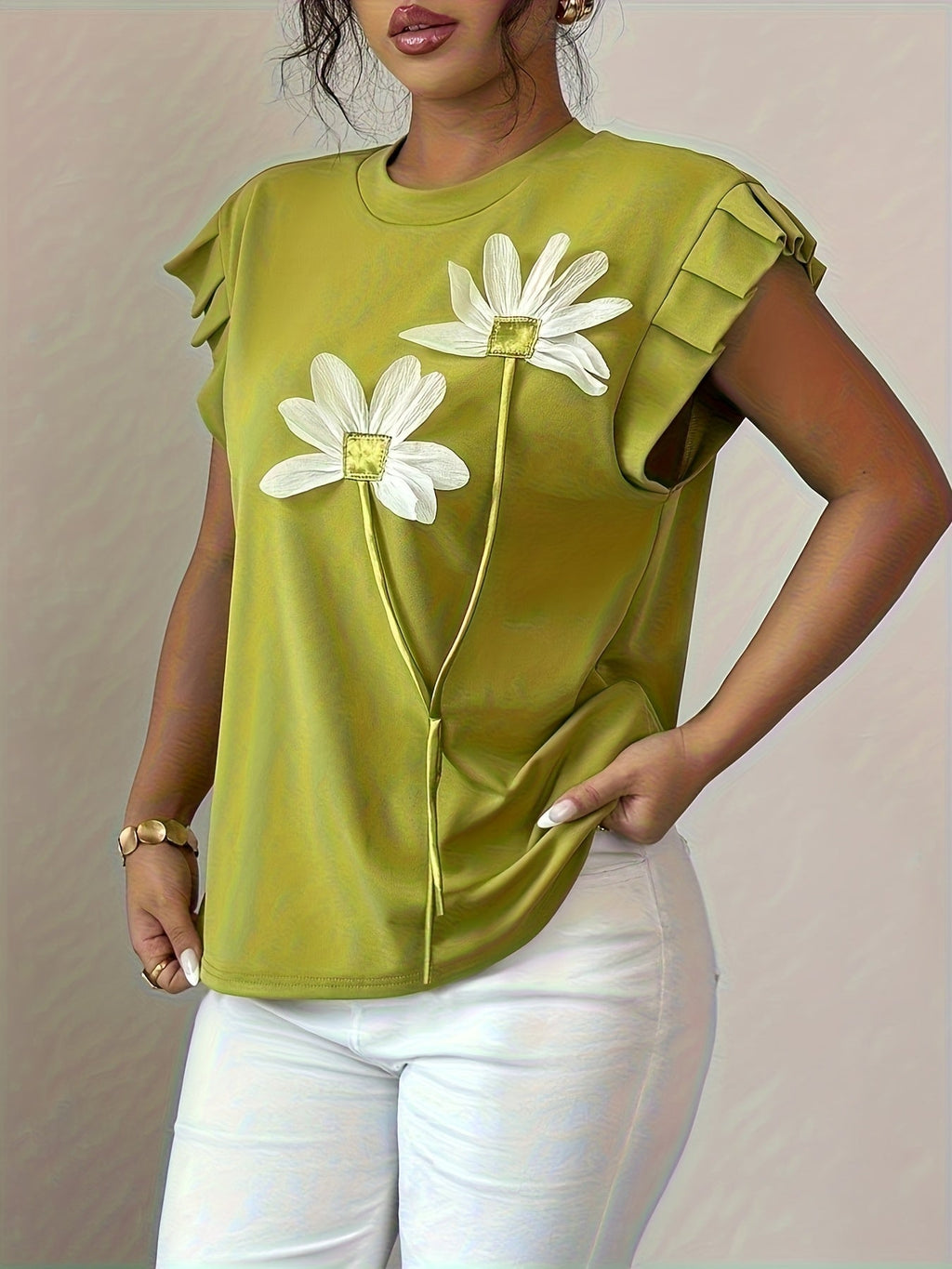 Cybelle | Mouwloze top met bloemenprint en contrasterende details voor dames - Casual, lichtgewicht zomert-shirt
