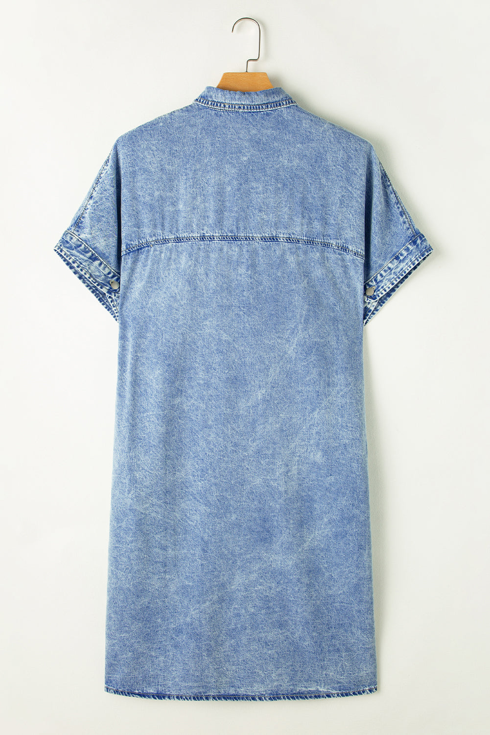 Keldria | Dames Chambray Jurk in Middelblauwe Wassing – Shirtmodel met Korte Mouwen en Knopen