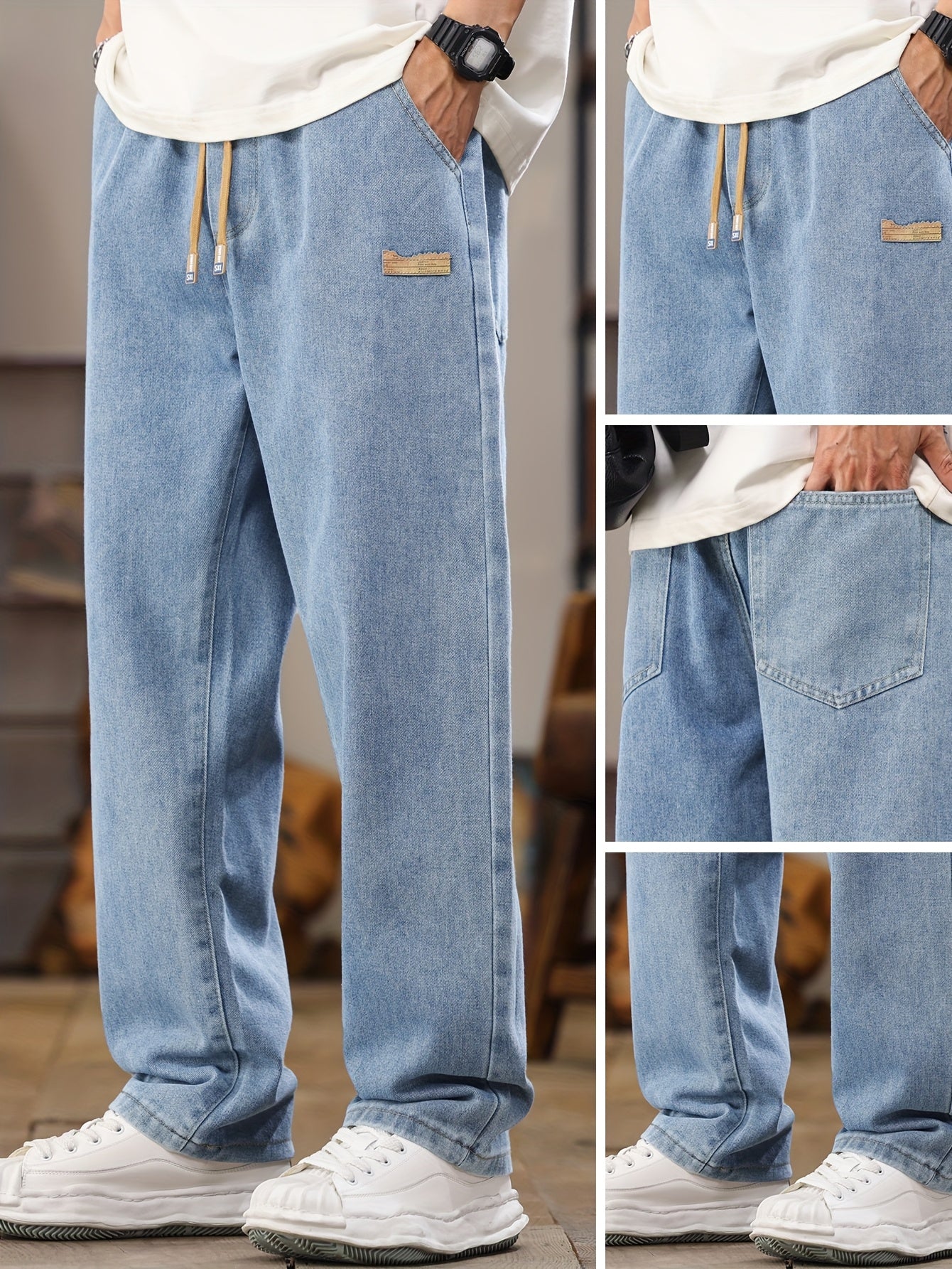 Thrynn | Lichtblauwe herenjeans in Koreaanse stijl – rechte pasvorm
