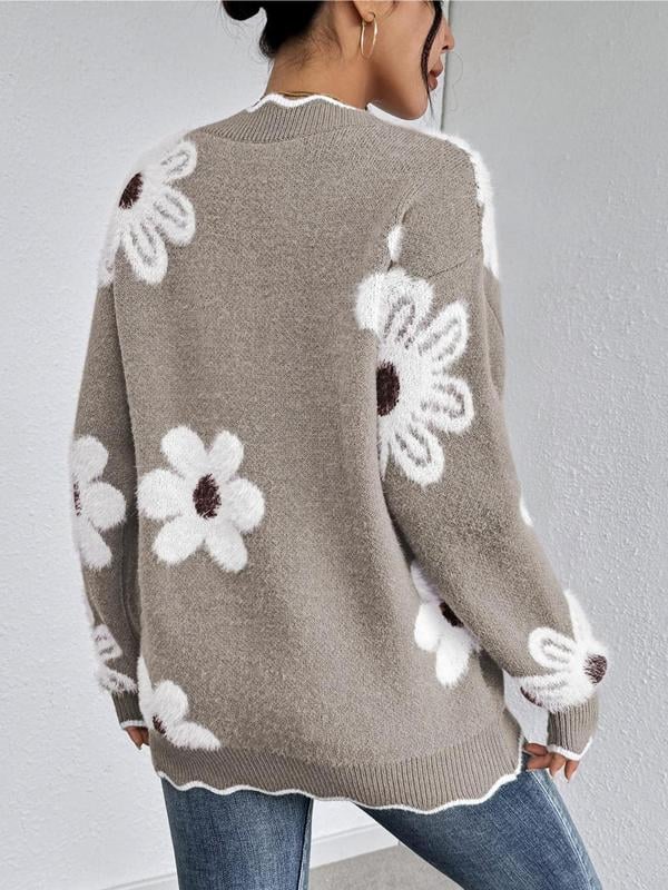 Frisia | Pull fleuri élégant pour femme avec bord festonné – Hauts décontractés et chics