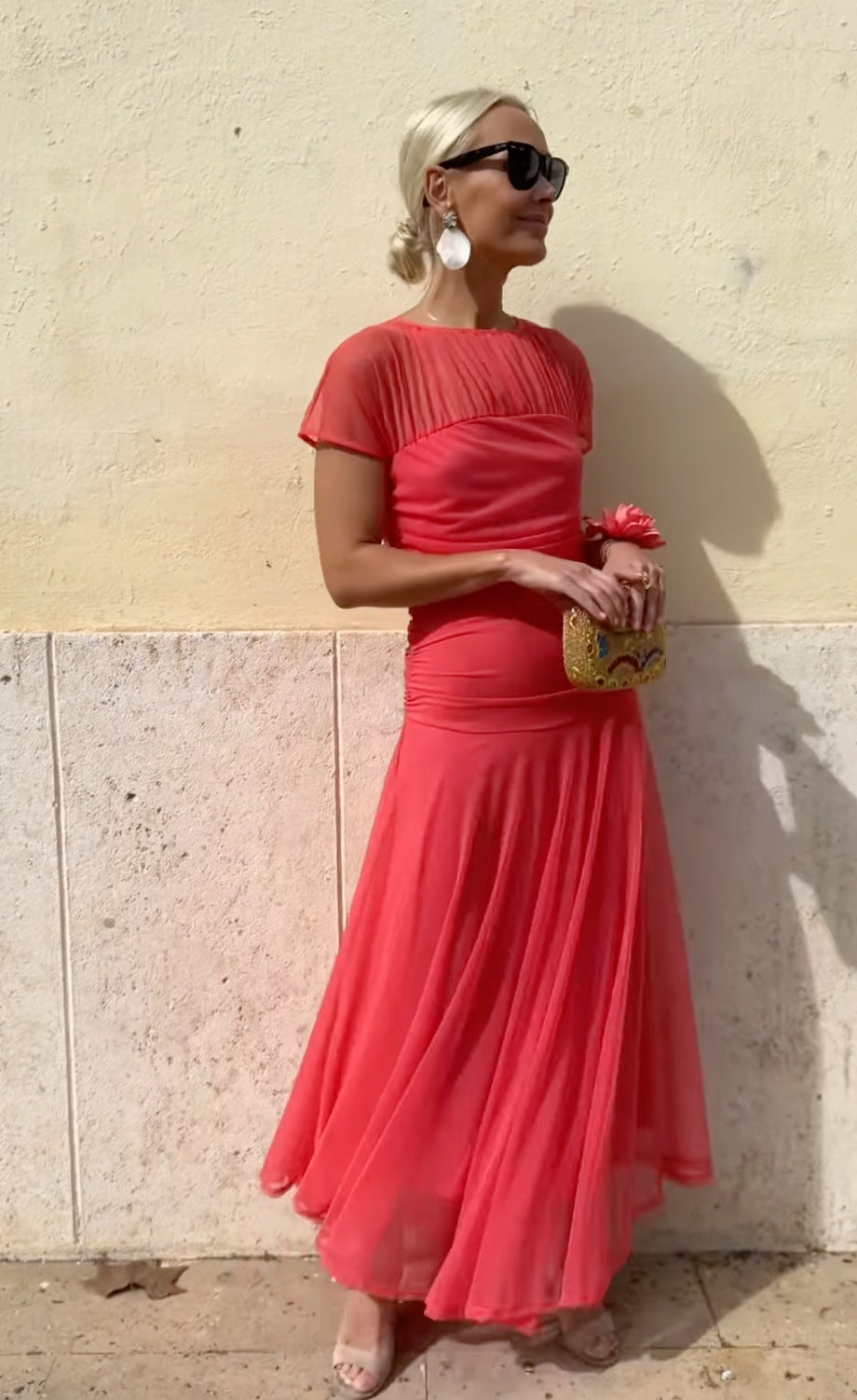 Vaelissey | Chiffonjurk voor dames – Elegante midi-jurk met ronde hals