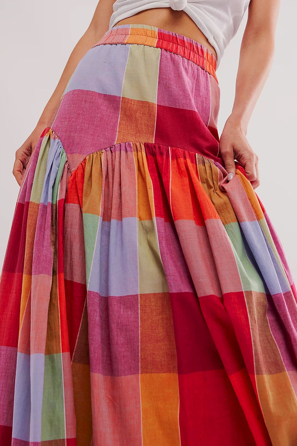 Fyra | Dames color block maxi rok – Hoge taille elastische tailleband