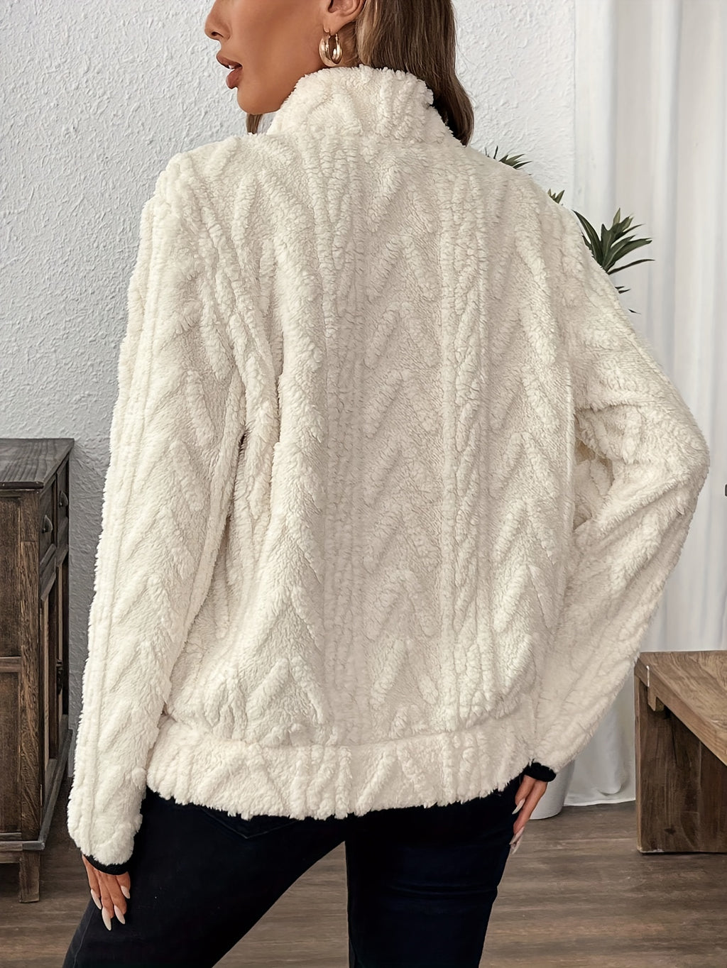 Evodia | Damen-Sweatshirt aus flauschigem Stoff, Pullover mit halbem Reißverschluss, lässiges und bequemes Langarmshirt