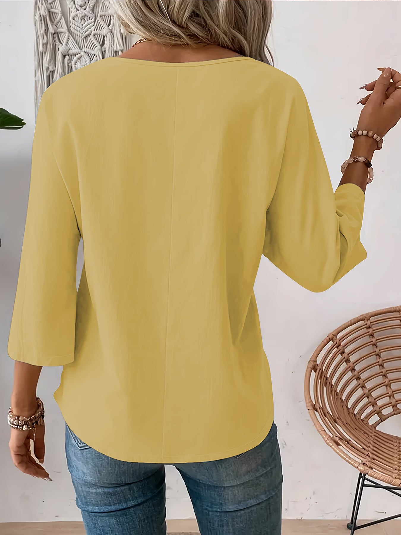 Myrala | Damesblouse met print en knopen – Casual shirt met ronde hals en losse pasvorm