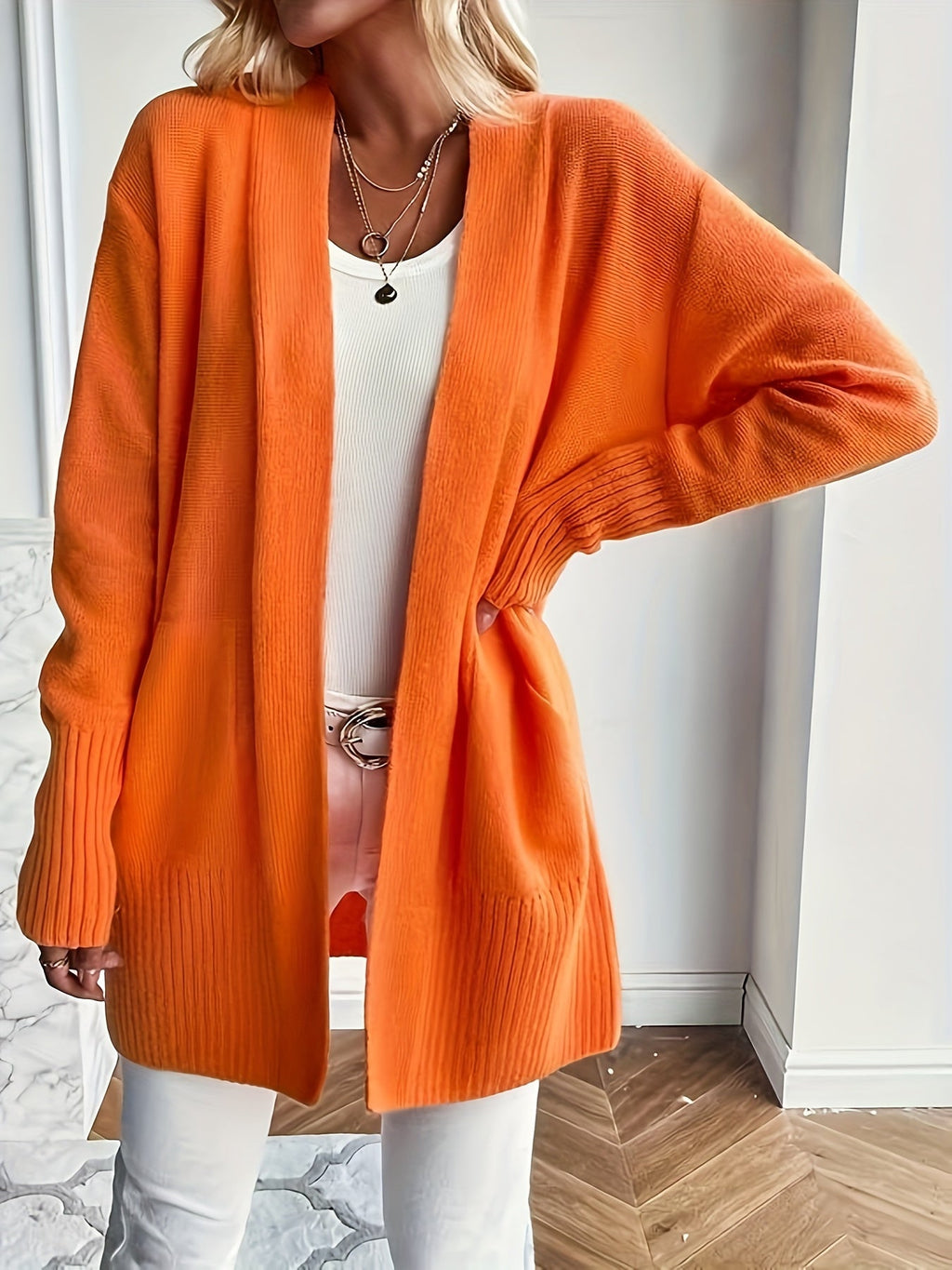 Rosavine | Gilet en maille ajourée pour femme - Coupe décontractée, manches longues, gilet confortable et décontracté avec poches