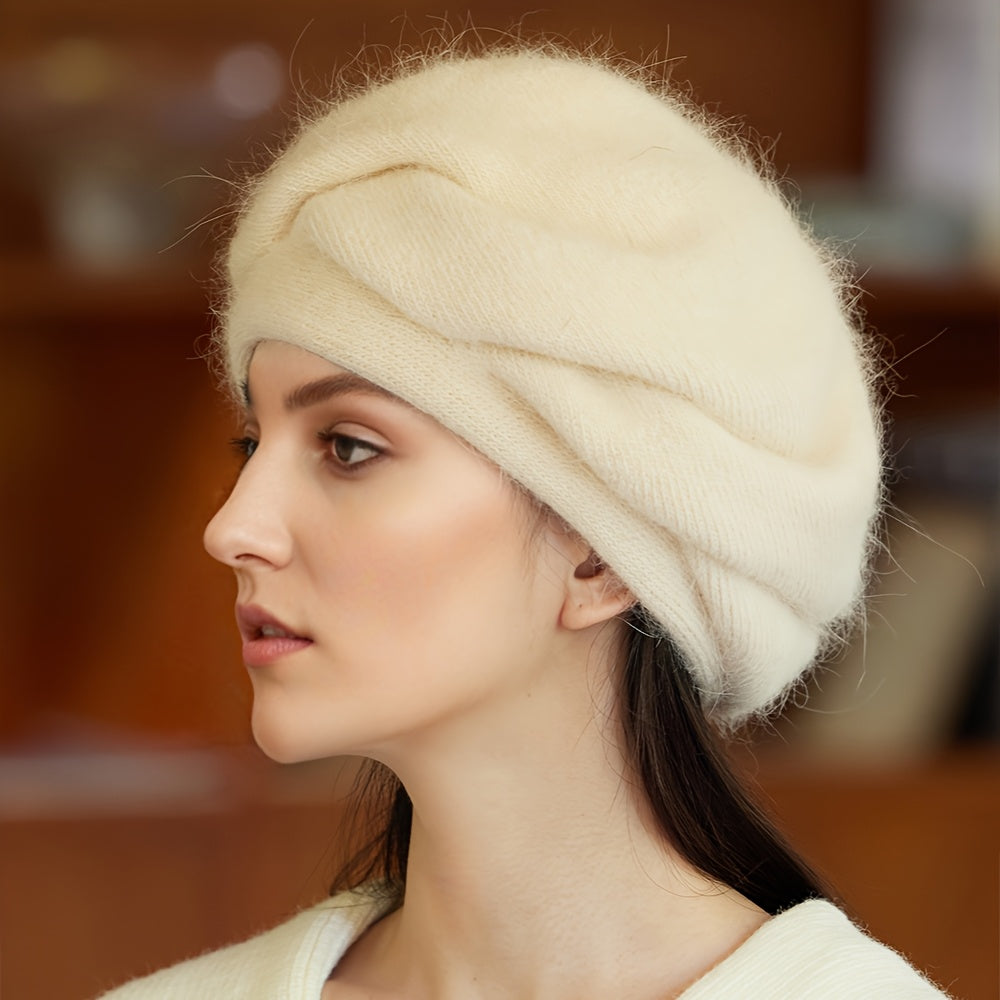 Emina | Bonnet femme en laine mélangée – Bonnet d'hiver chaud en maille