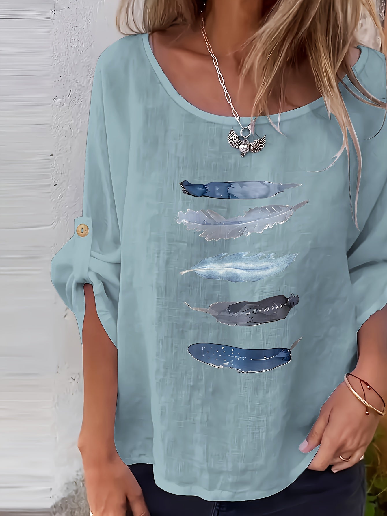 Myrala | Damesblouse met print en knopen – Casual shirt met ronde hals en losse pasvorm