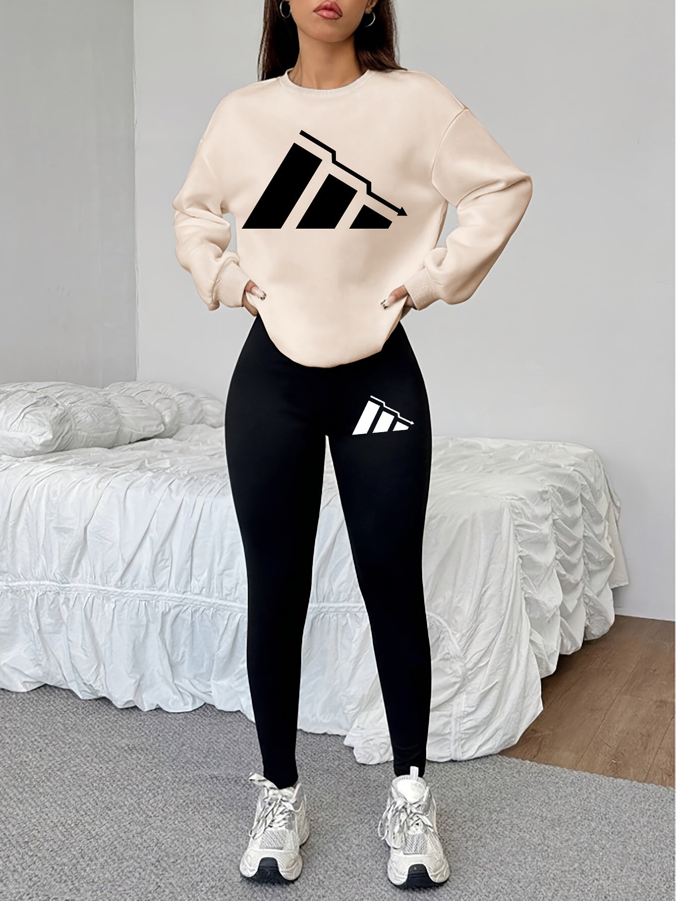 Elvanys | 2-delige set voor dames bestaande uit een sweatshirt en legging – Comfortabele outfit met ronde hals en lange mouwen voor de herfst/winter