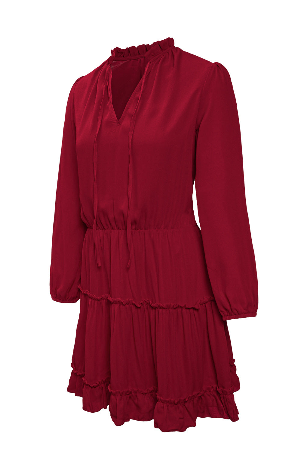 Yvaella | Mini-jurk met lange mouwen, V-hals en ruches – Soepelvallend, elegant en perfect