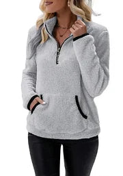 Eilina | Sherpa-Pullover mit Stehkragen und halbem Reißverschluss – weiches, warmes und bequemes Winteroberteil