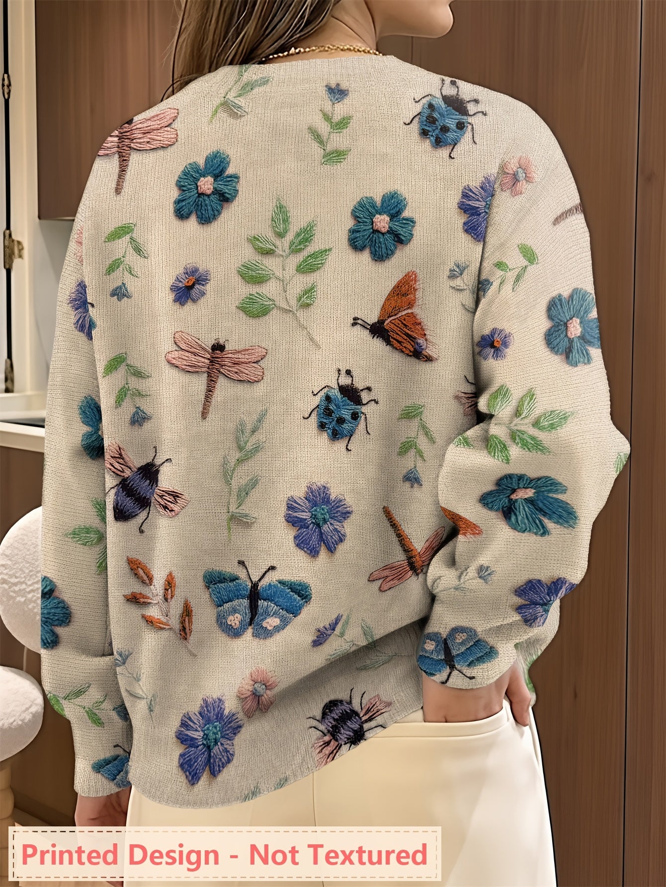 Jessamine | Dames Sweater met All-Over Insecten- en Bloemenprint