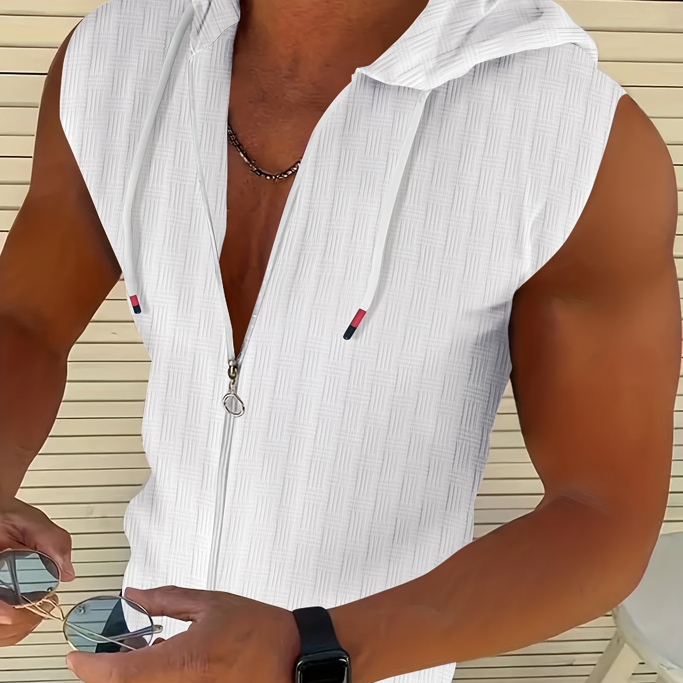 Aldric | Heren mouwloze tanktop met capuchon, zomerse casual pasvorm