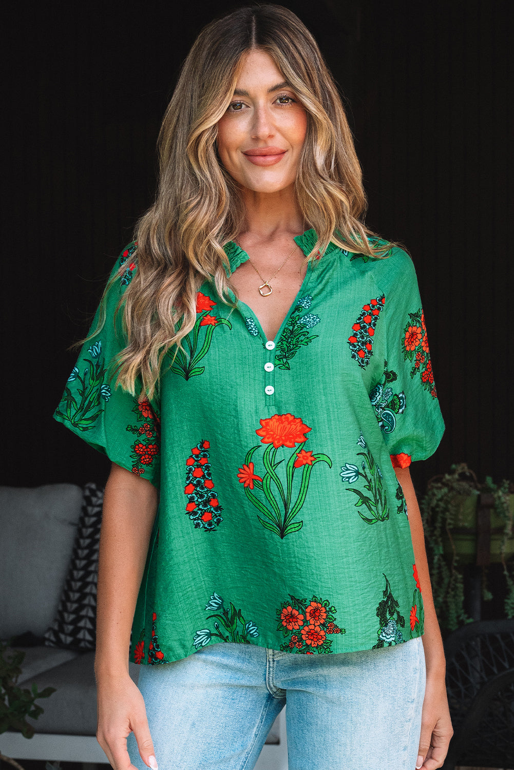 Galenya | Dames Blouse met Bloemenprint en V‑Hals