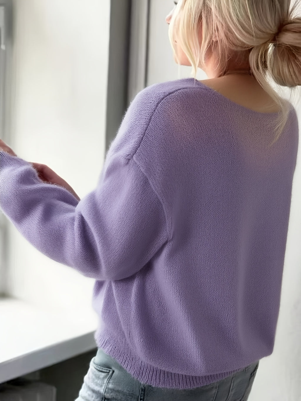Rhian | Elegante V-hals trui voor dames, lange mouwen, effen kleur, zacht gebreid