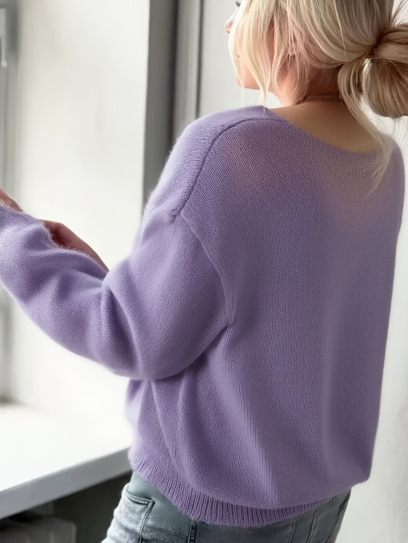 Rhian | Elegante V-hals trui voor dames, lange mouwen, effen kleur, zacht gebreid