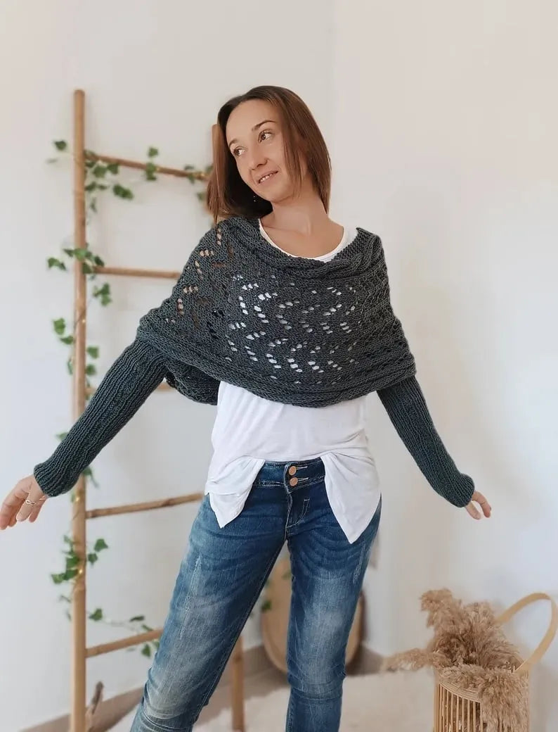 Winifred | Châle tricoté pour femme – Écharpe tricotée oversize confortable pour l'automne et l'hiver