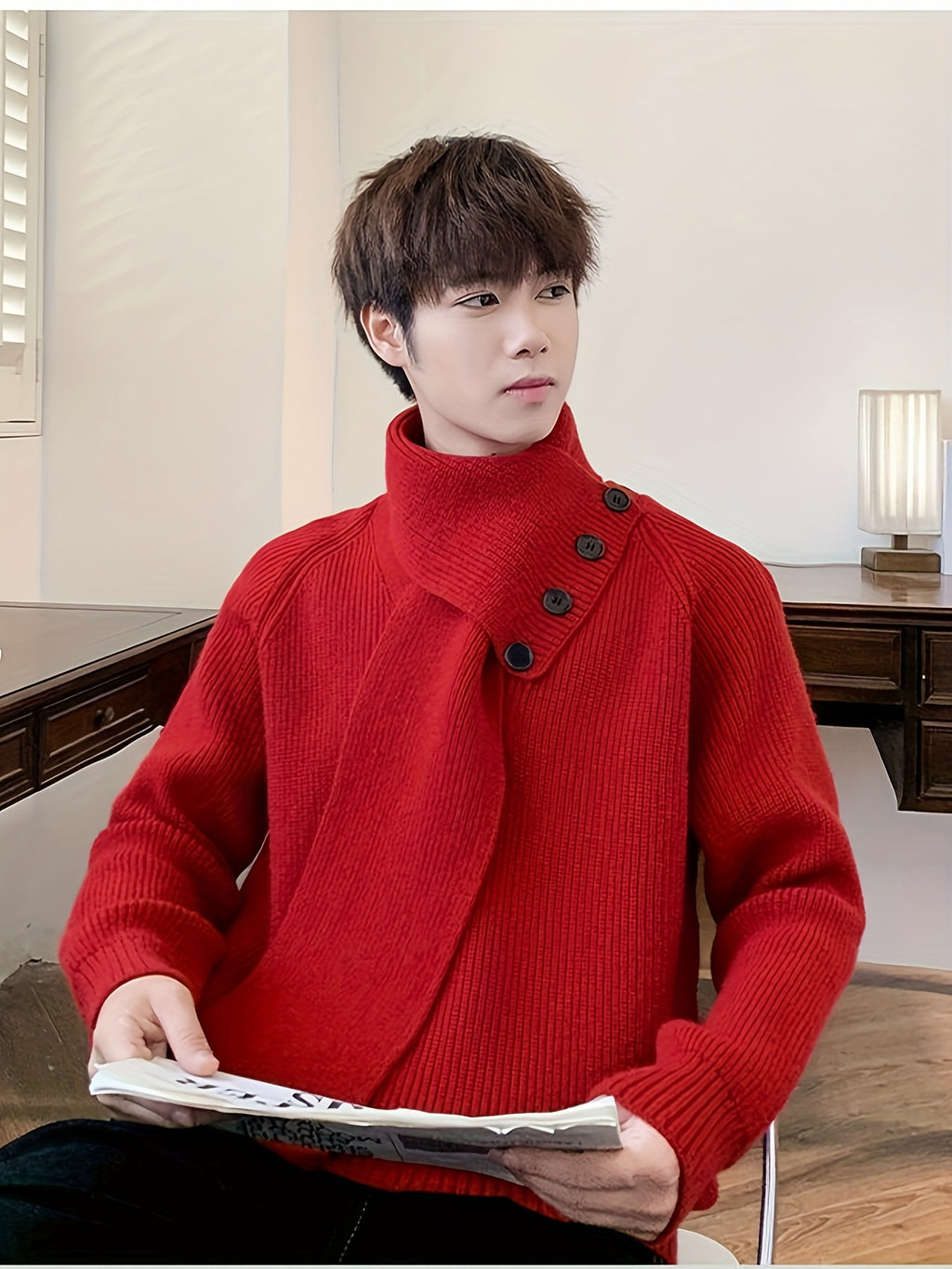 Saelric | Zachte thermische pullover voor heren – Losse pasvorm, ontwerp met knoopsluiting, casual en winterbreiwerk