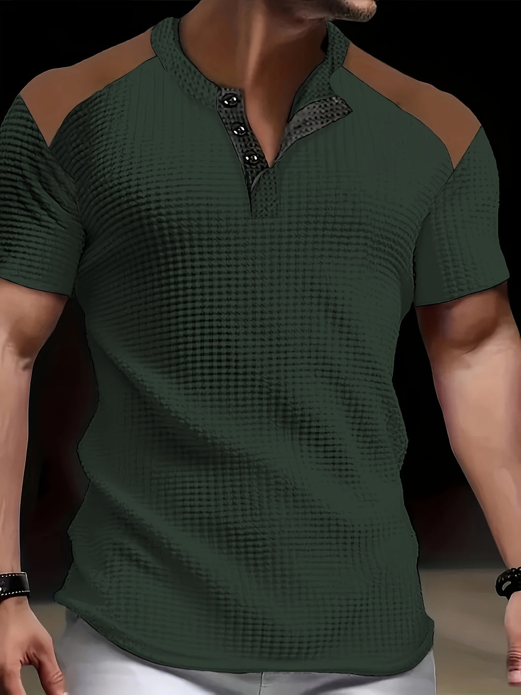 River | Chemise homme en maille gaufrée - Chemise décontractée à manches courtes bicolore
