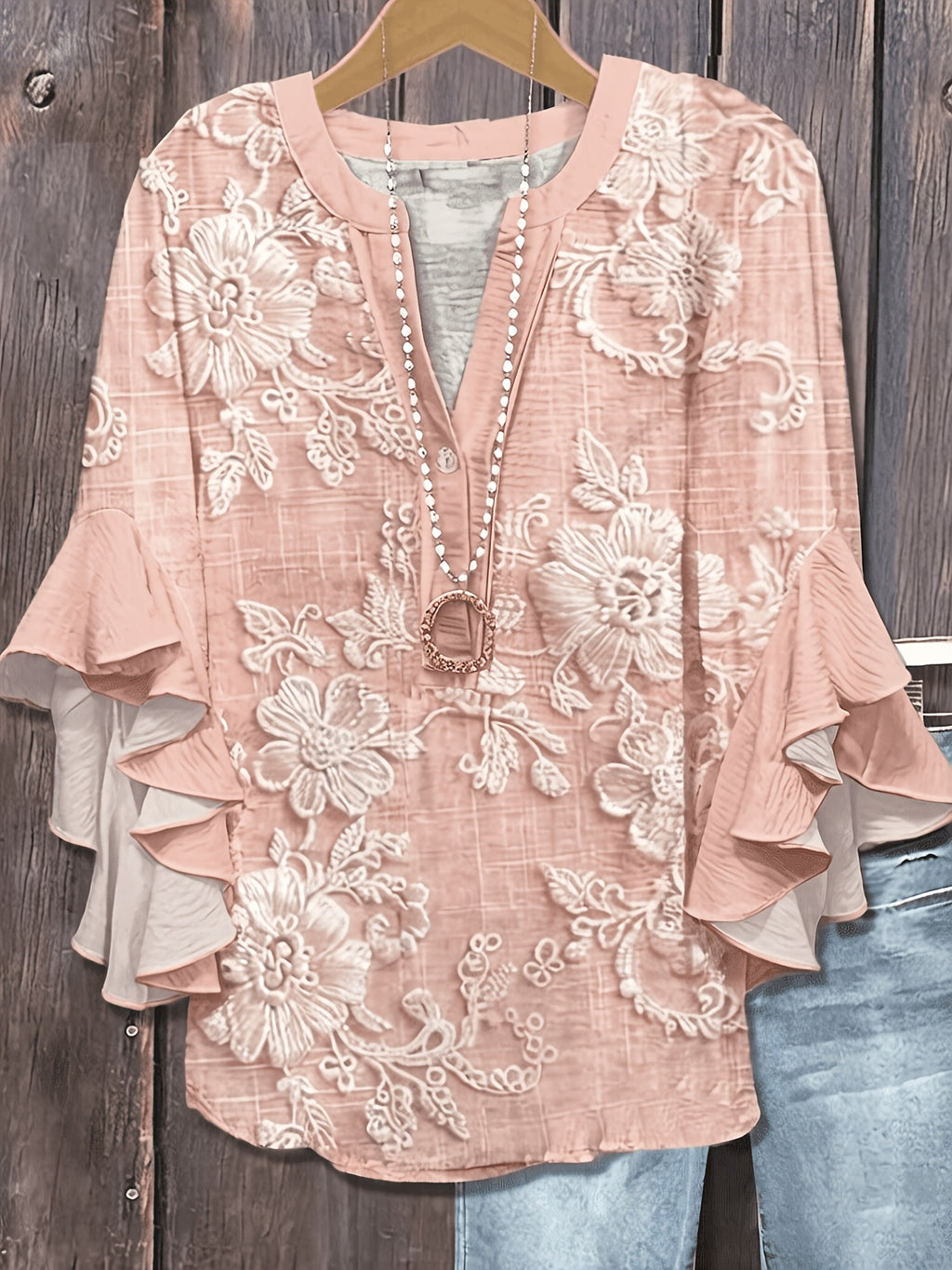 Avalyss | Damesblouse met print en volantmouwen – Casual, ruimvallende pullover