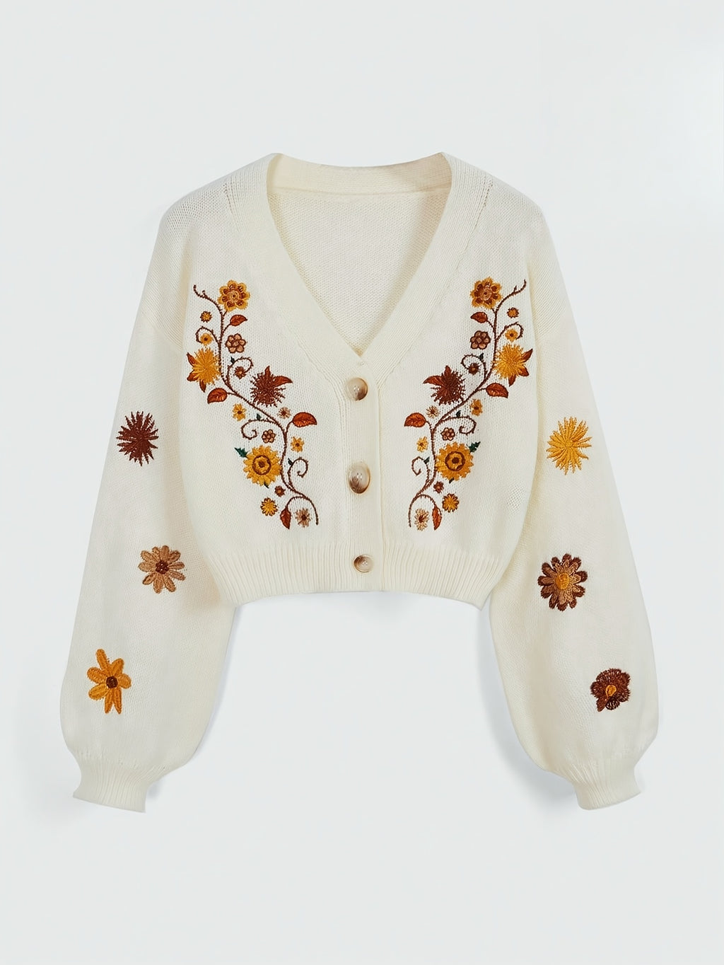 Orinae | Elegante dames cardigan met bloemen – Trui met lange mouwen en V-hals, geborduurd
