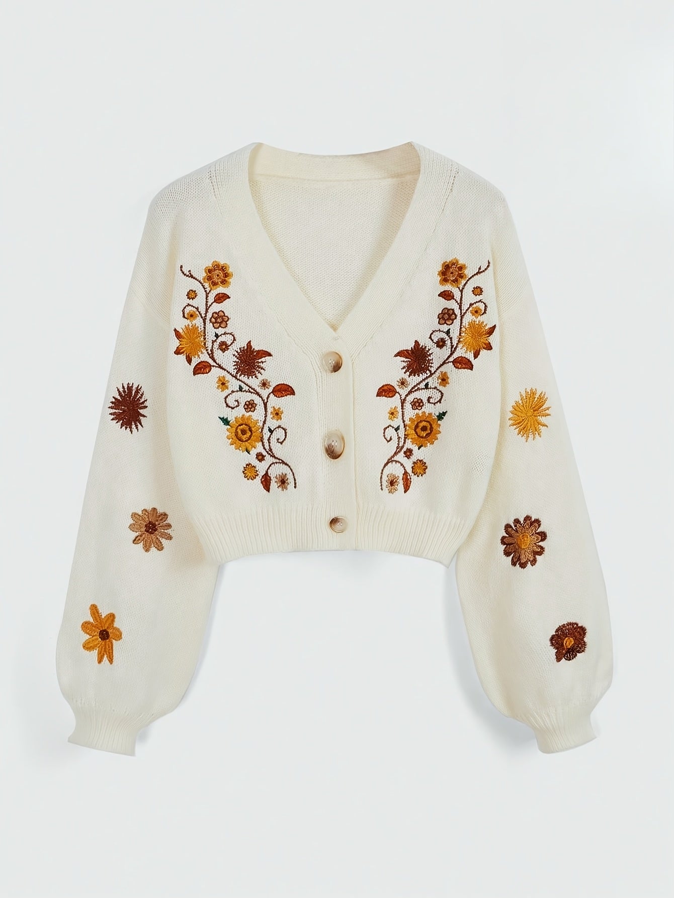 Orinae | Elegante dames cardigan met bloemen – Trui met lange mouwen en V-hals, geborduurd