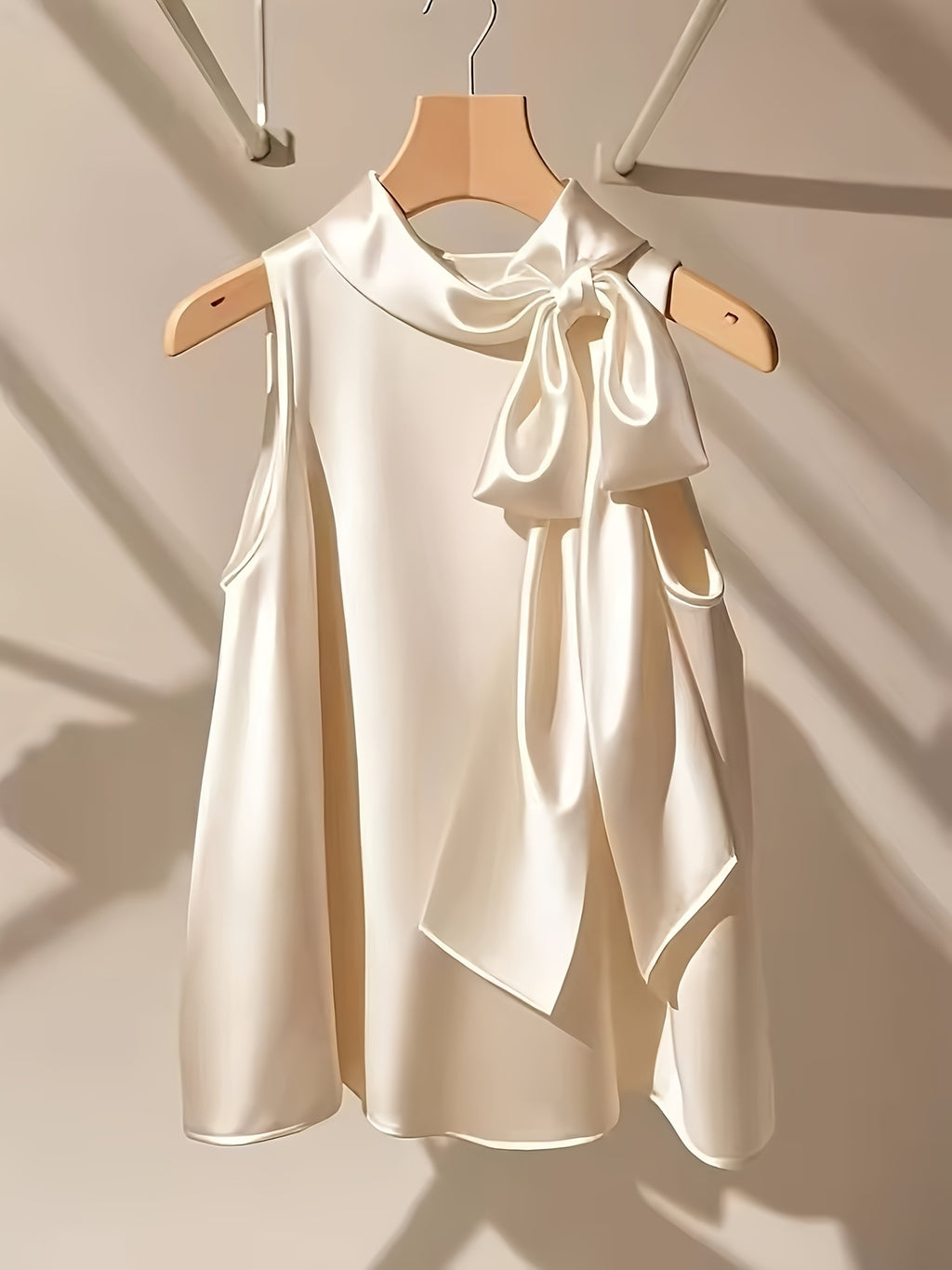 Azae | Mouwloze damesblouse met strik, elegant, effen, ronde hals