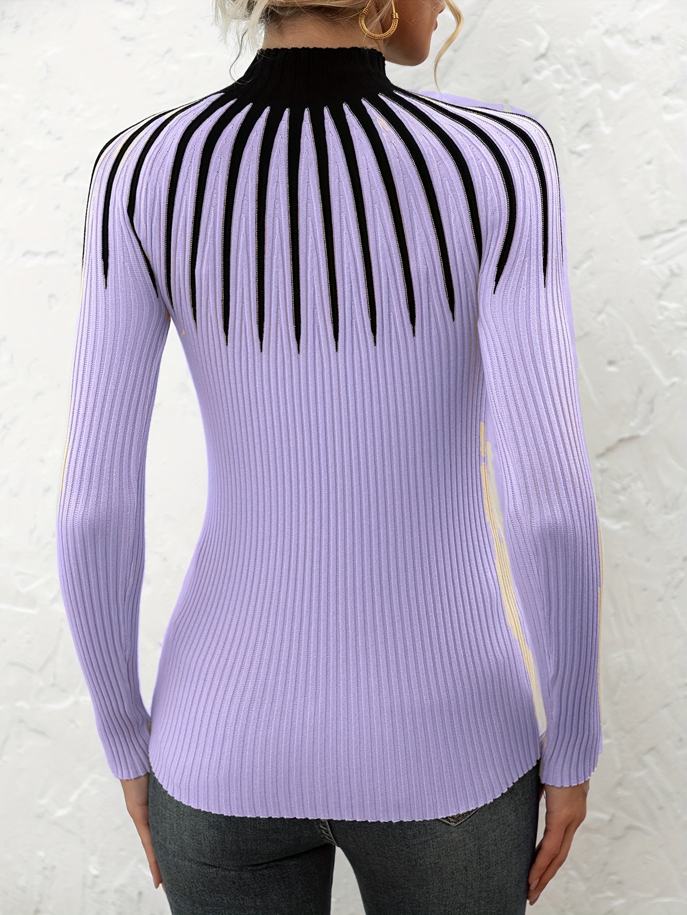 Dariole | Dames Geribde Colorblock Pullover – Elegante Gebreide Top met Lange Mouwen
