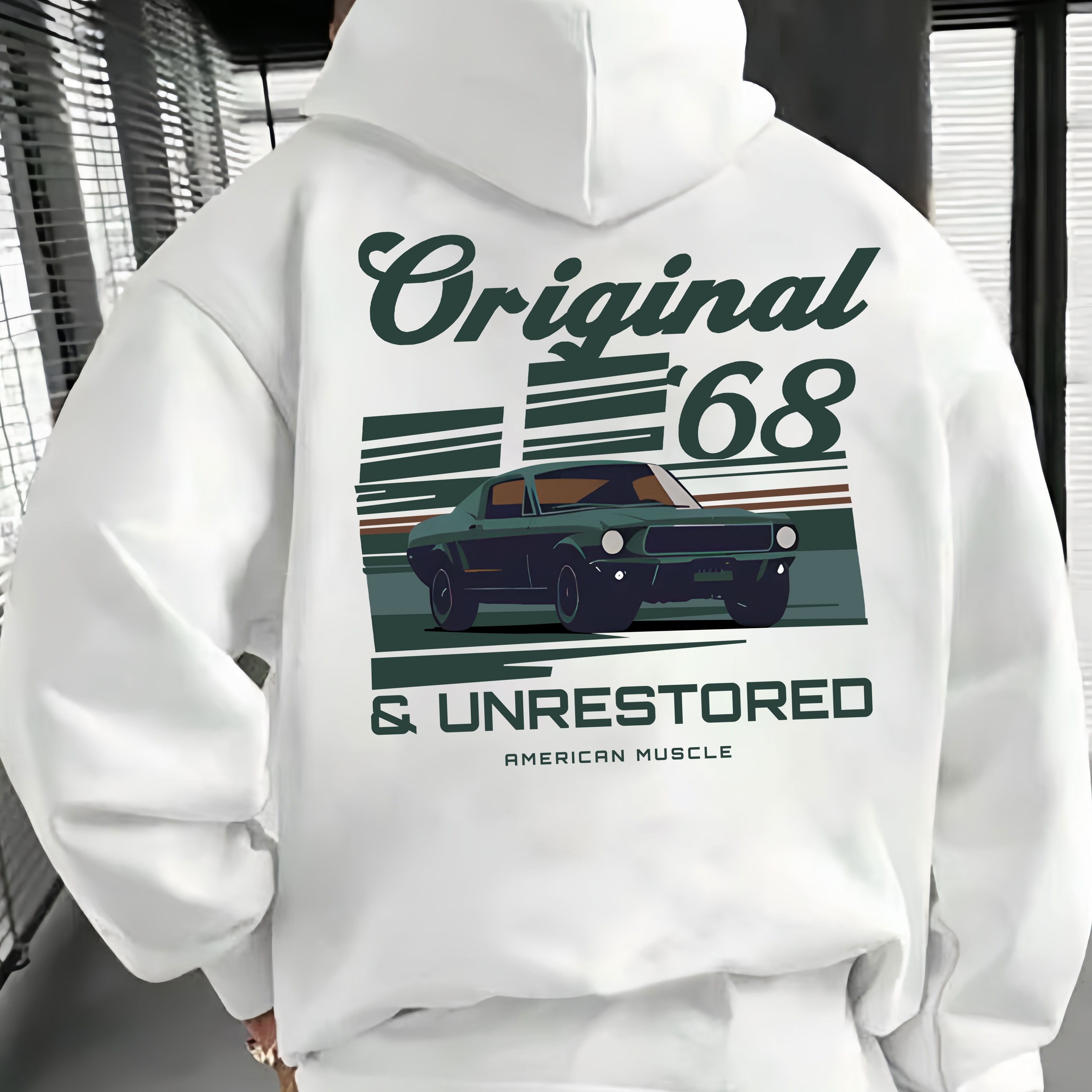 Caeron | Retro Muscle Car-hoodie voor heren – Losvallend sweatshirt van French Terry met zakken