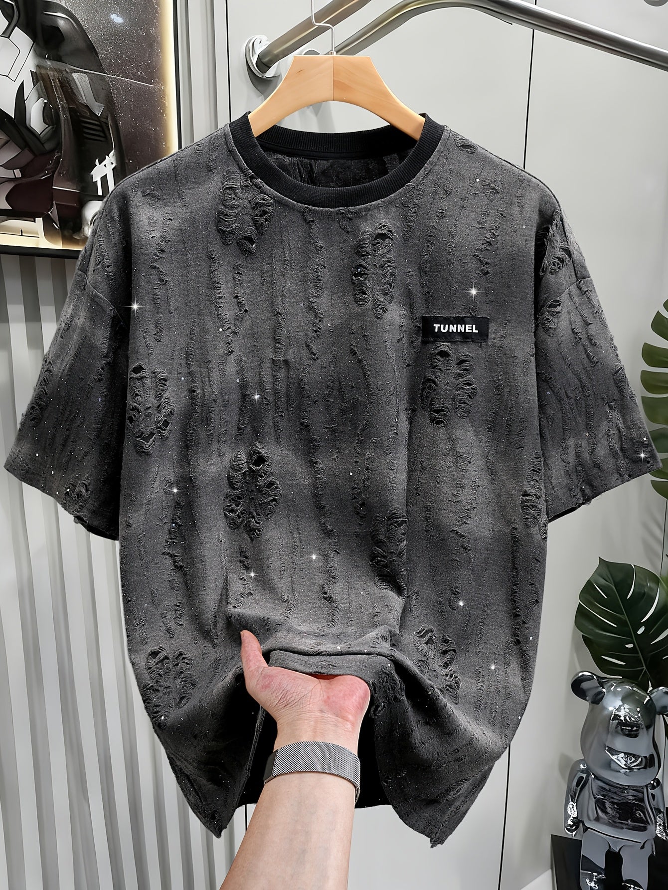 Xyvor | Zwart T-shirt met korte mouwen en structuur voor heren – casual streetwear-T-shirt