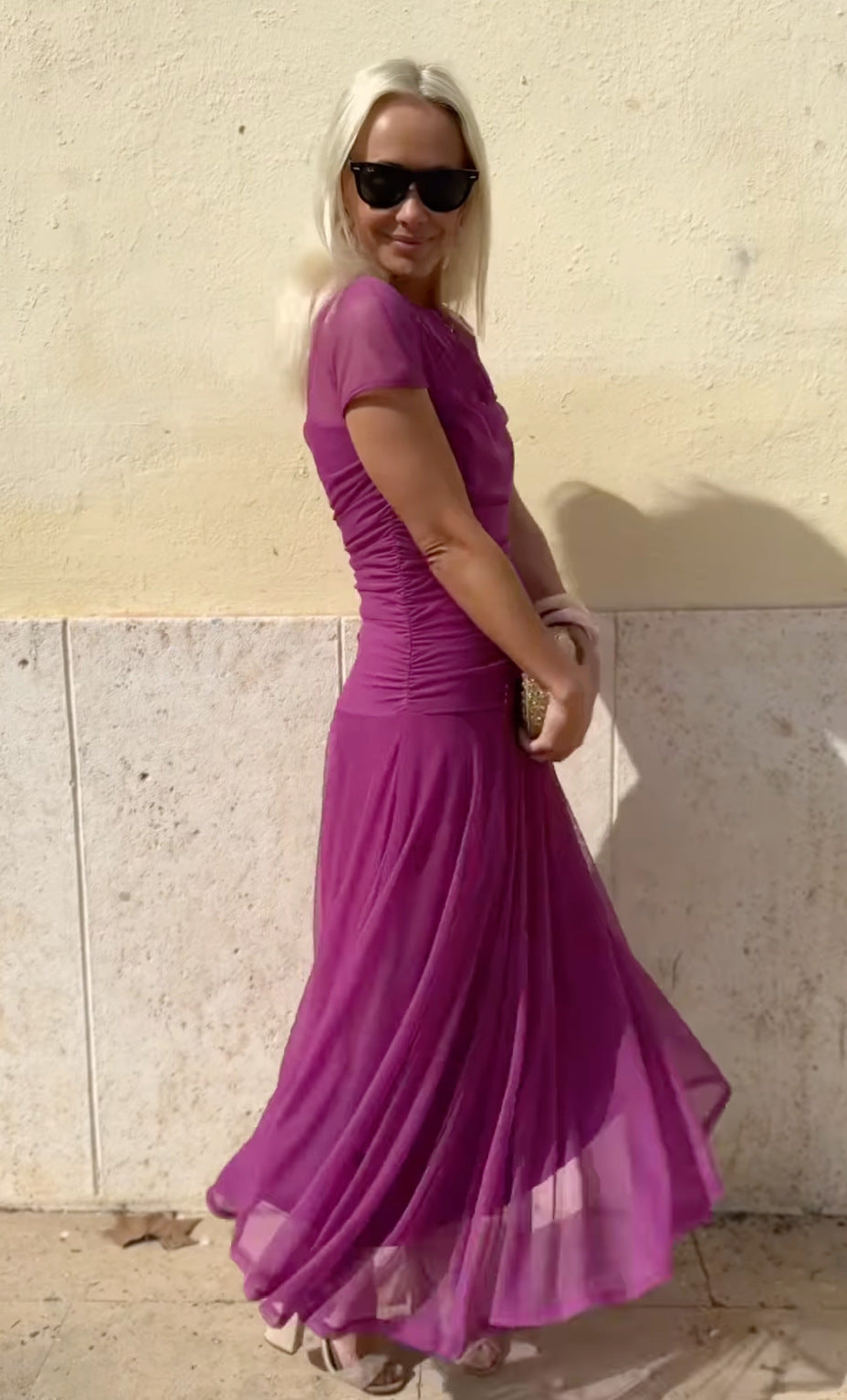 Vaelissey | Chiffonjurk voor dames – Elegante midi-jurk met ronde hals