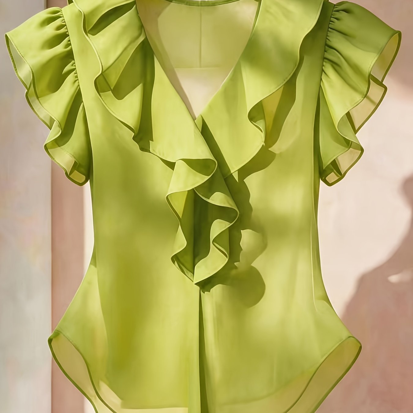 Emia | Dames chiffon blouse met ruches en korte mouwen – Franse stijl top, elegante lichte casual blouse