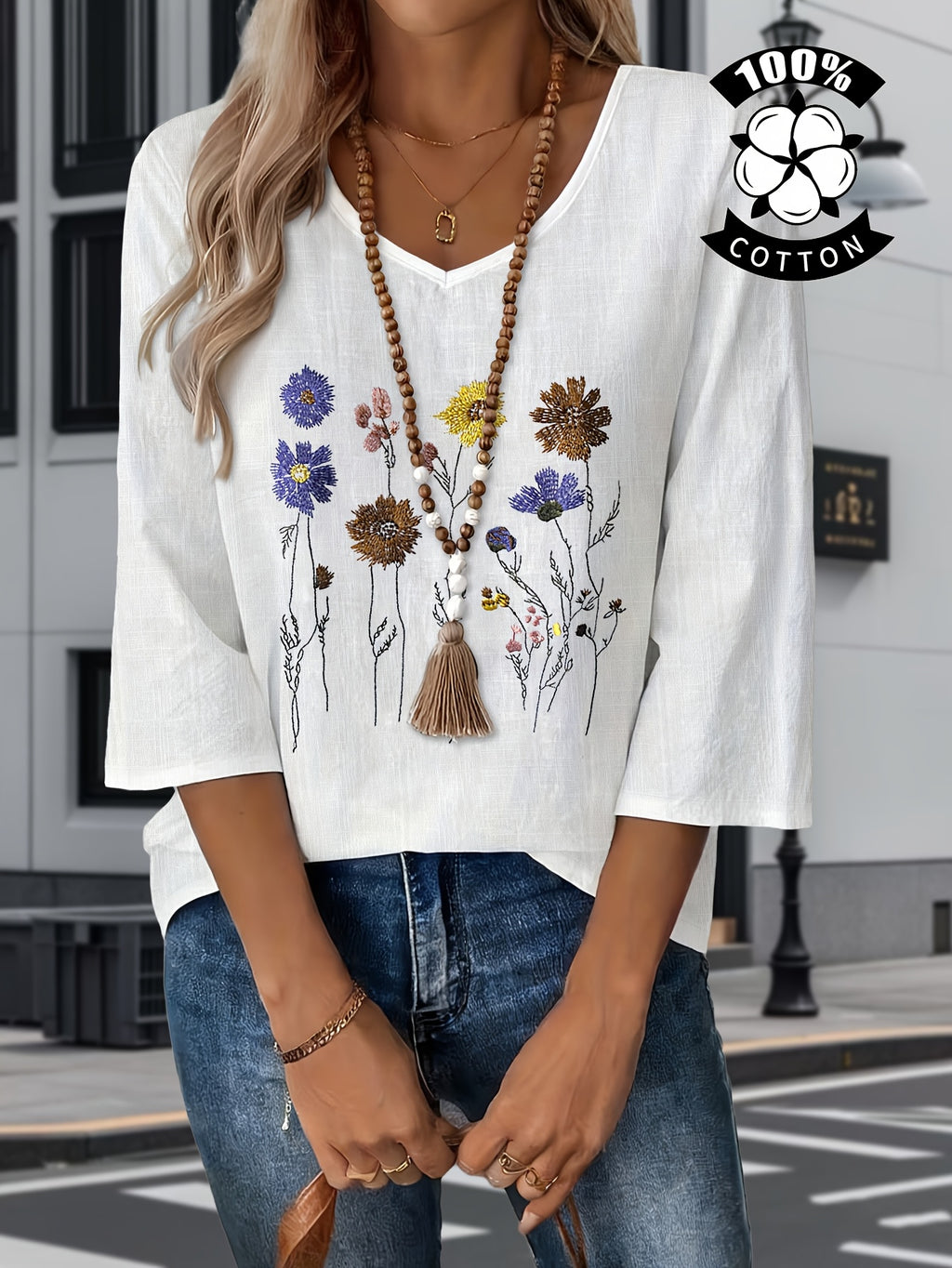Liorithra | Damesblouse met bloemenborduursel – Elegant casual overhemd