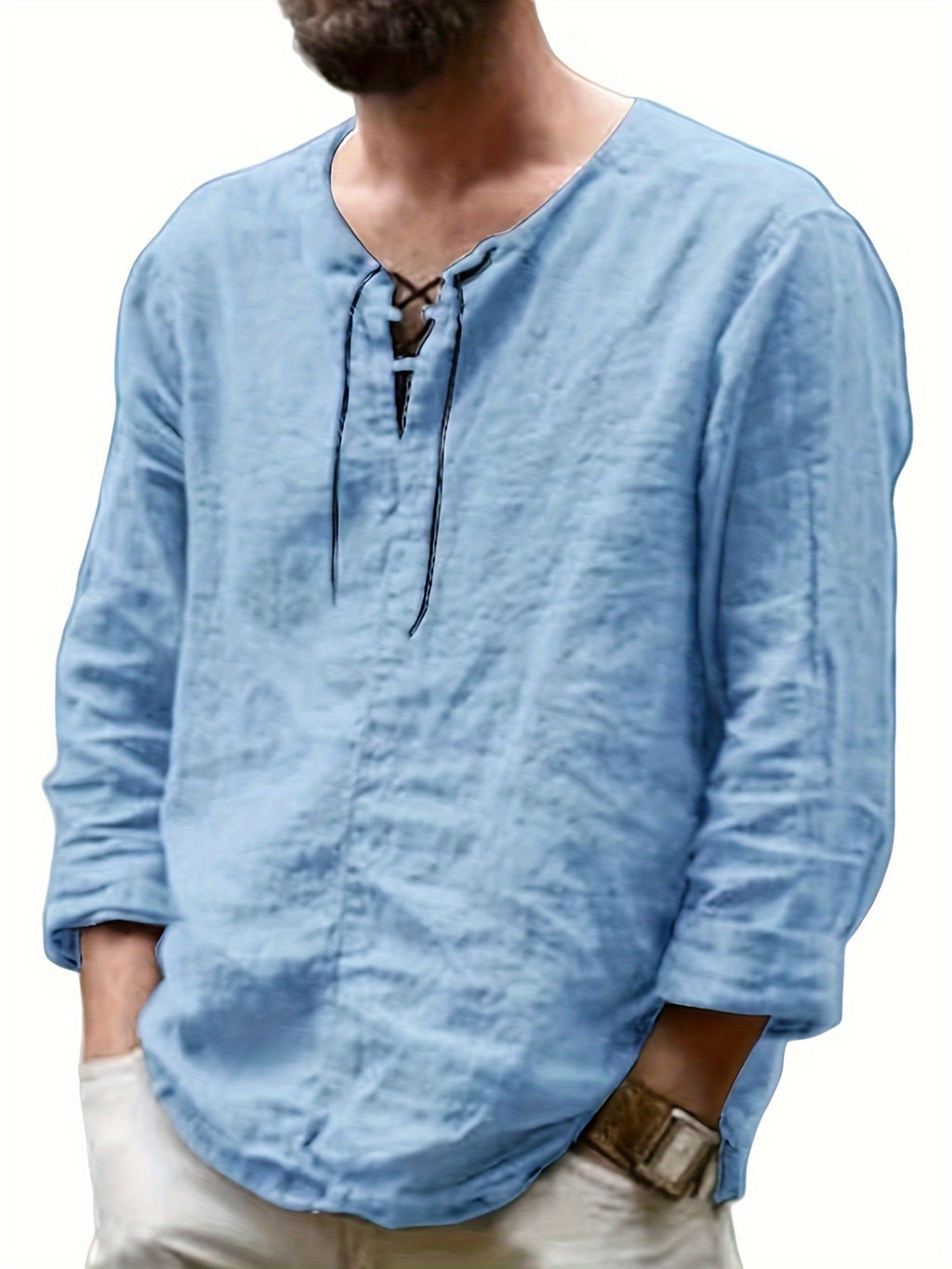 Arne | Chemise homme en coton et lin - manches longues, coupe ample décontractée, col à nouer