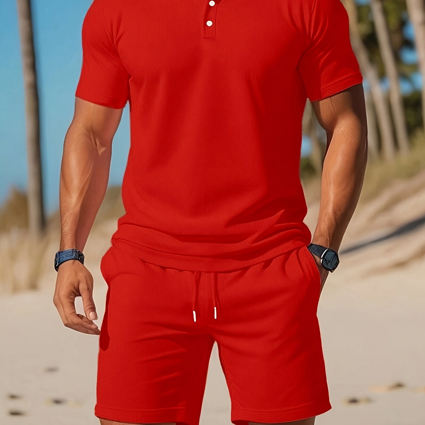 Thorsten | Herren-Poloshirt und Shorts mit Kordelzug, einfarbig - lässige Sportbekleidung
