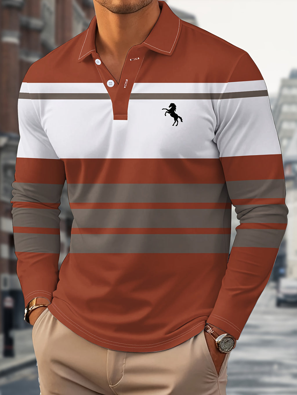 Radovan | Langärmeliges, gestreiftes Poloshirt – Atmungsaktives Button-Down-Hemd für Business und Freizeit