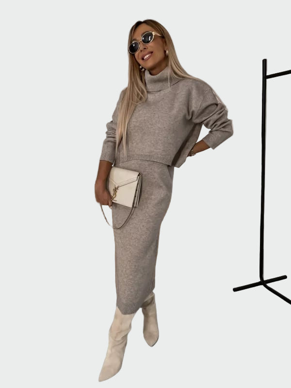 Halyria | Kasjmierjurk en coltrui voor dames – zachte, stijlvolle gebreide set
