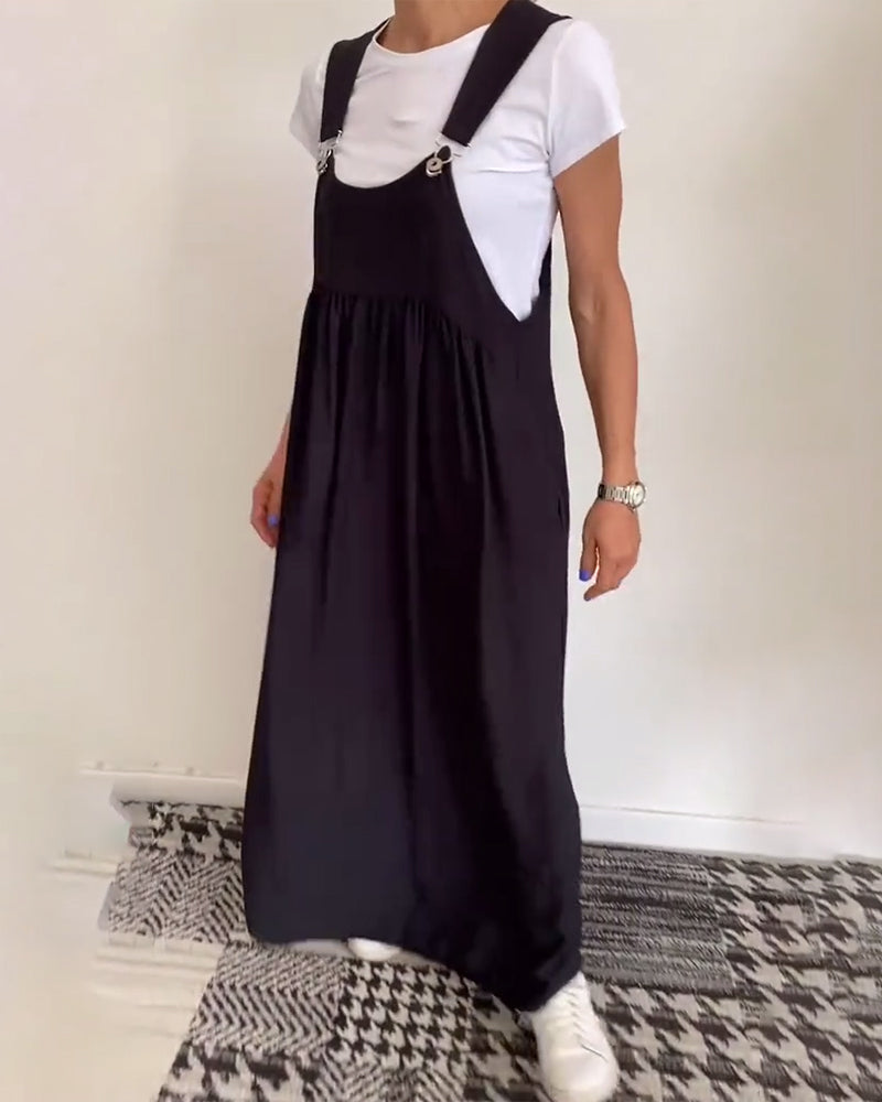 Lirra | Casual midi-overall, luchtige zomerjurk met spaghettibandjes