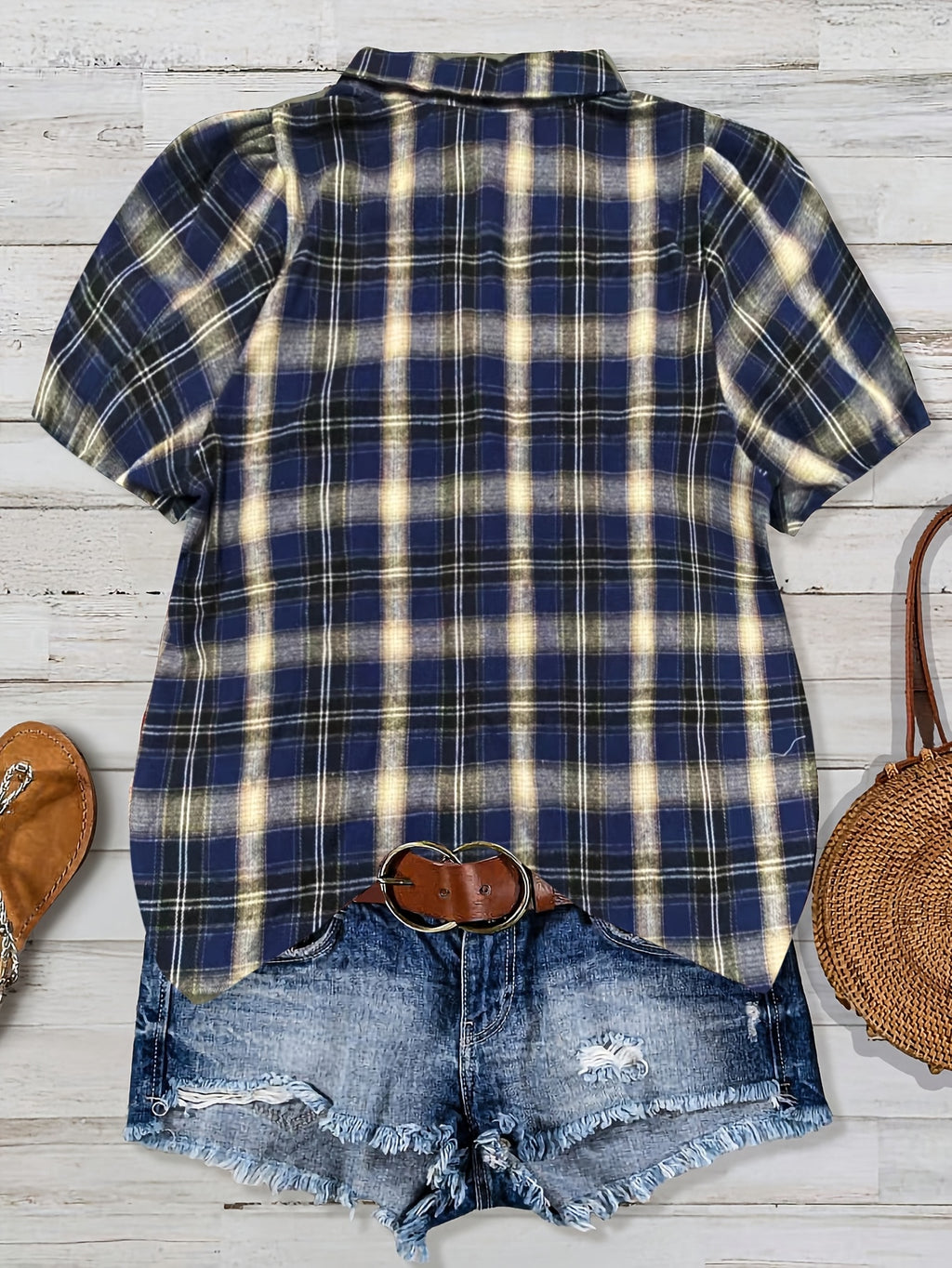 Saryne | Damesblouse met geruite print en pofmouwen