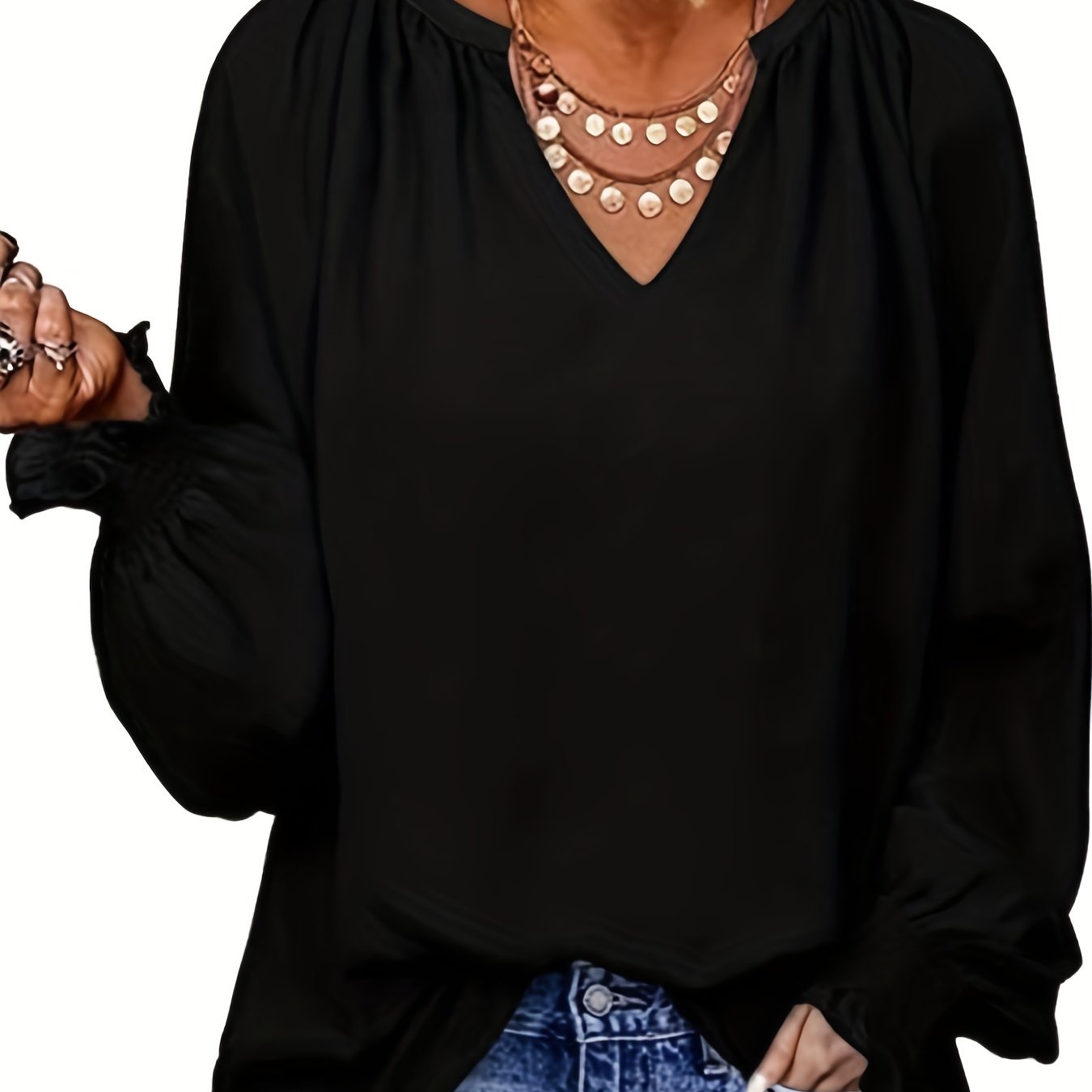 Celyra | Soepel v-halsblouse voor dames - Lantaarnmouwen, stijlvolle top voor elke dag