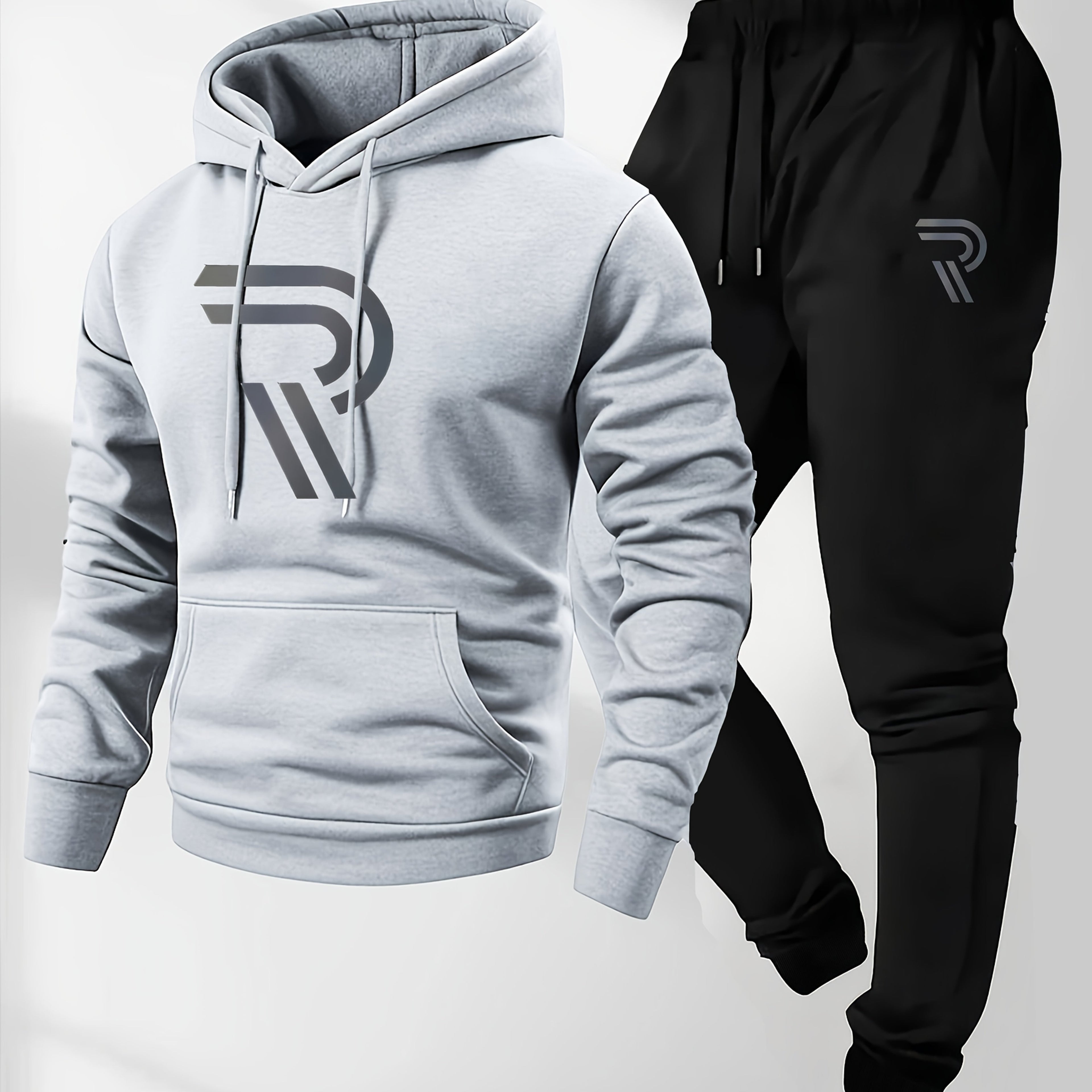 Knudsen | Ensemble de survêtement homme : sweat à capuche et pantalon – Logo « R », style décontracté, automne/hiver