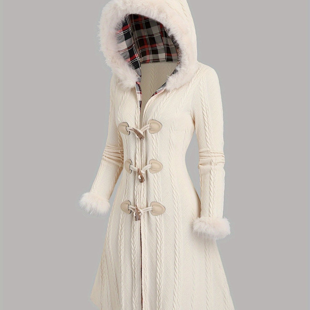 Belisse | Veste à capuche à carreaux style années 2000, fermeture boutonnée, bordure en fausse fourrure