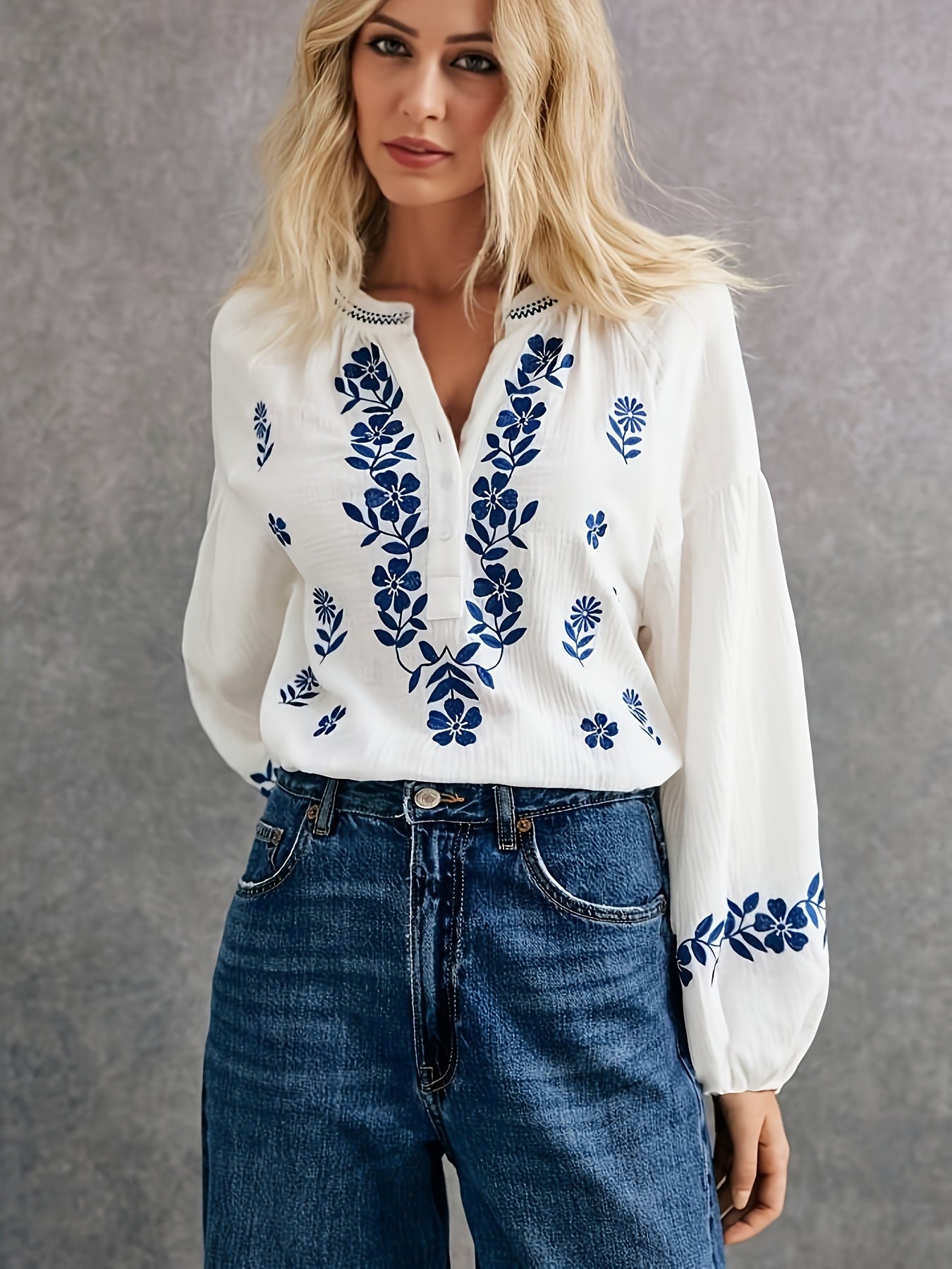 Helya | Lichtgewicht geborduurd etnisch dameshemd – casual blouse met lange mouwen