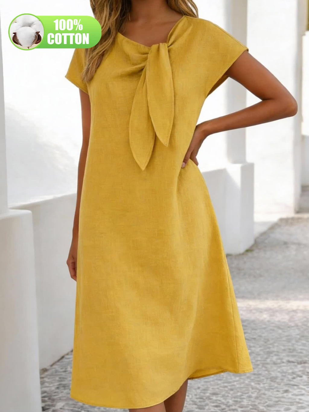 Terenisse | Elegante zomerjurk voor op kantoor voor dames – Midi-jurk met strik aan de voorkant