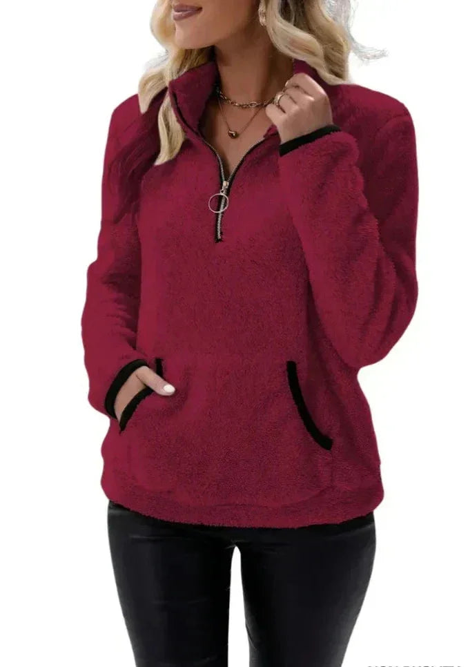 Eilina | Sherpa-Pullover mit Stehkragen und halbem Reißverschluss – weiches, warmes und bequemes Winteroberteil